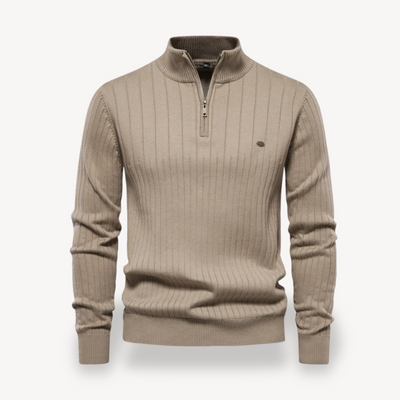 Heren Geribde Katoenen Half-Zip Trui