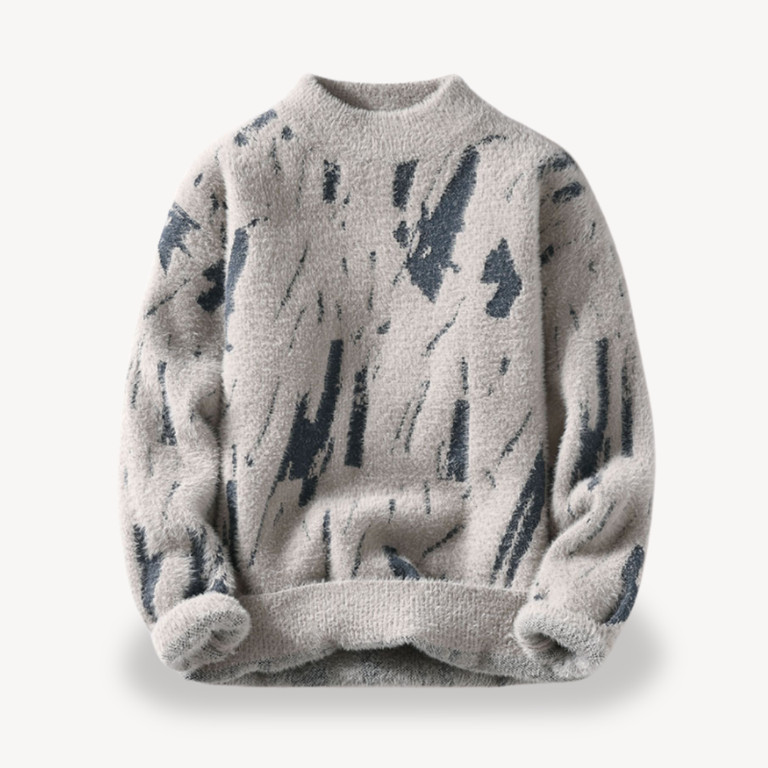 Heren Gebreide Trui – Fuzzy Wolmix met Uniek Dierenpatroon
