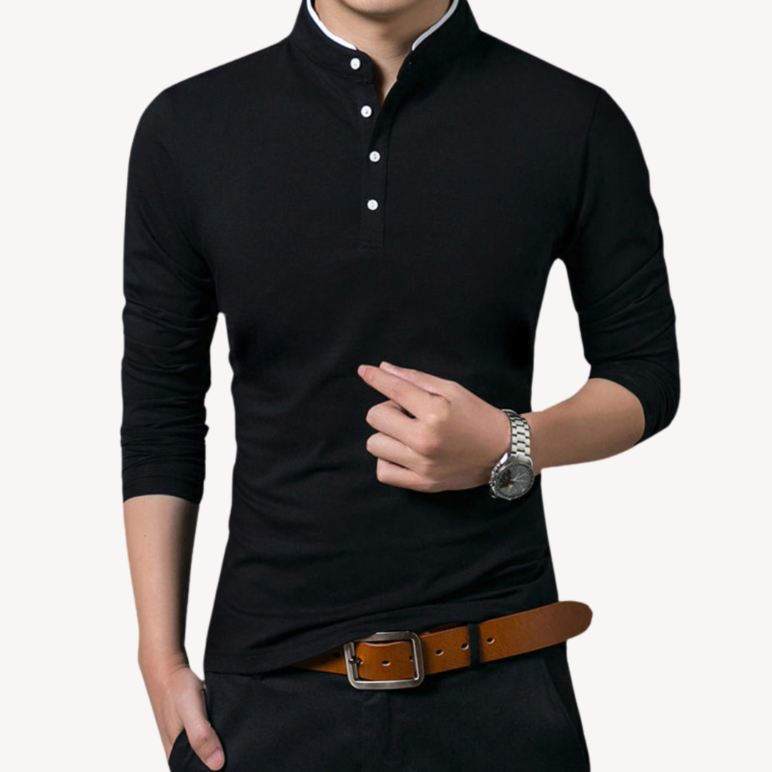 Heren Katoenen Overhemd met Opstaande Kraag – Slim Fit
