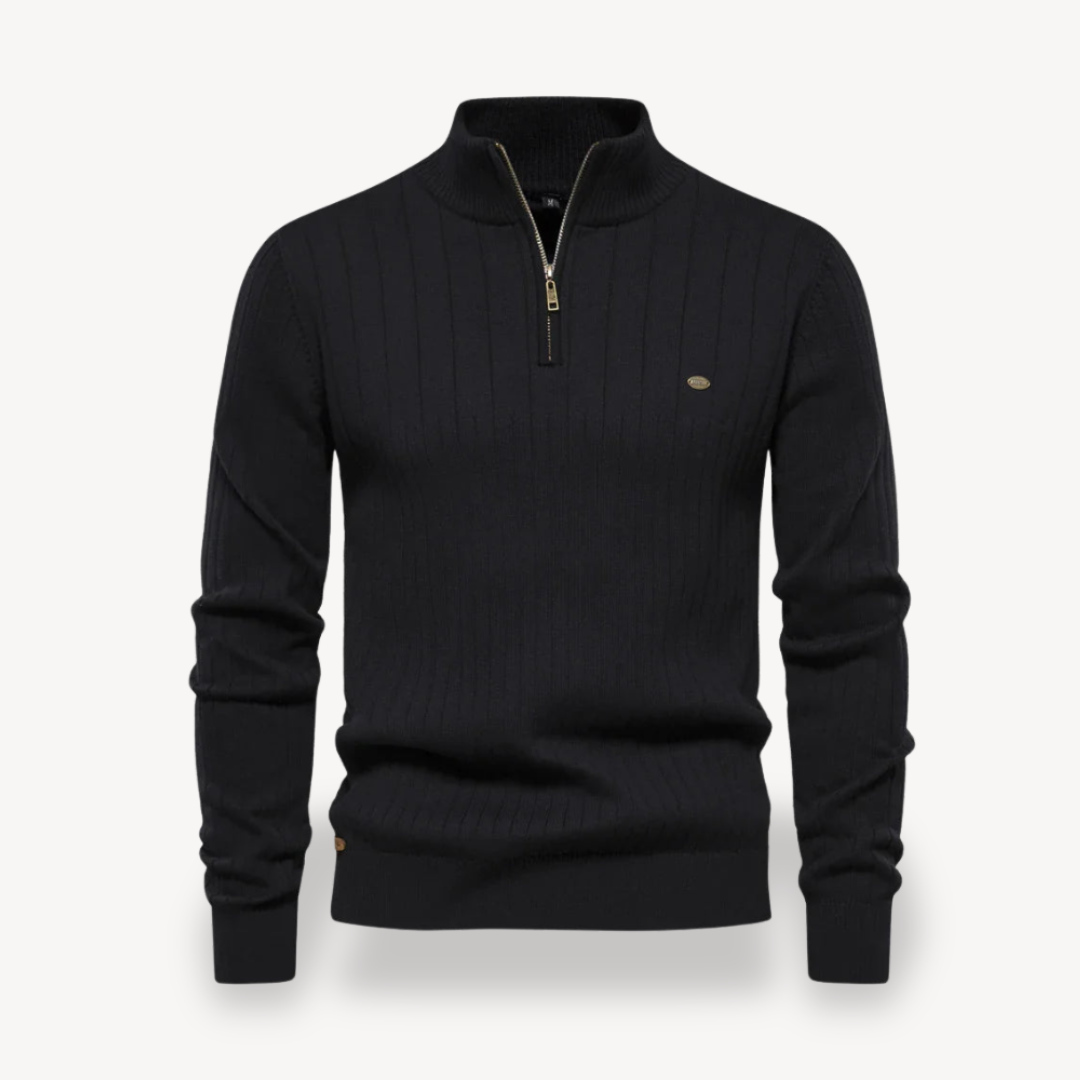 Heren Geribde Katoenen Half-Zip Trui