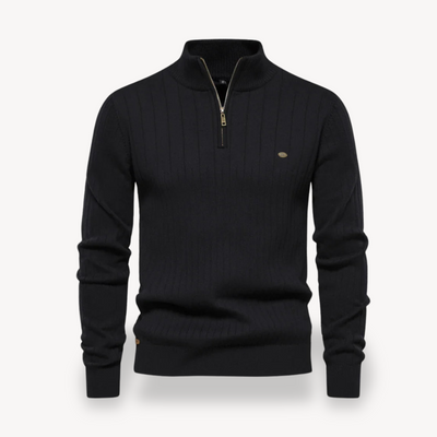 Heren Geribde Katoenen Half-Zip Trui