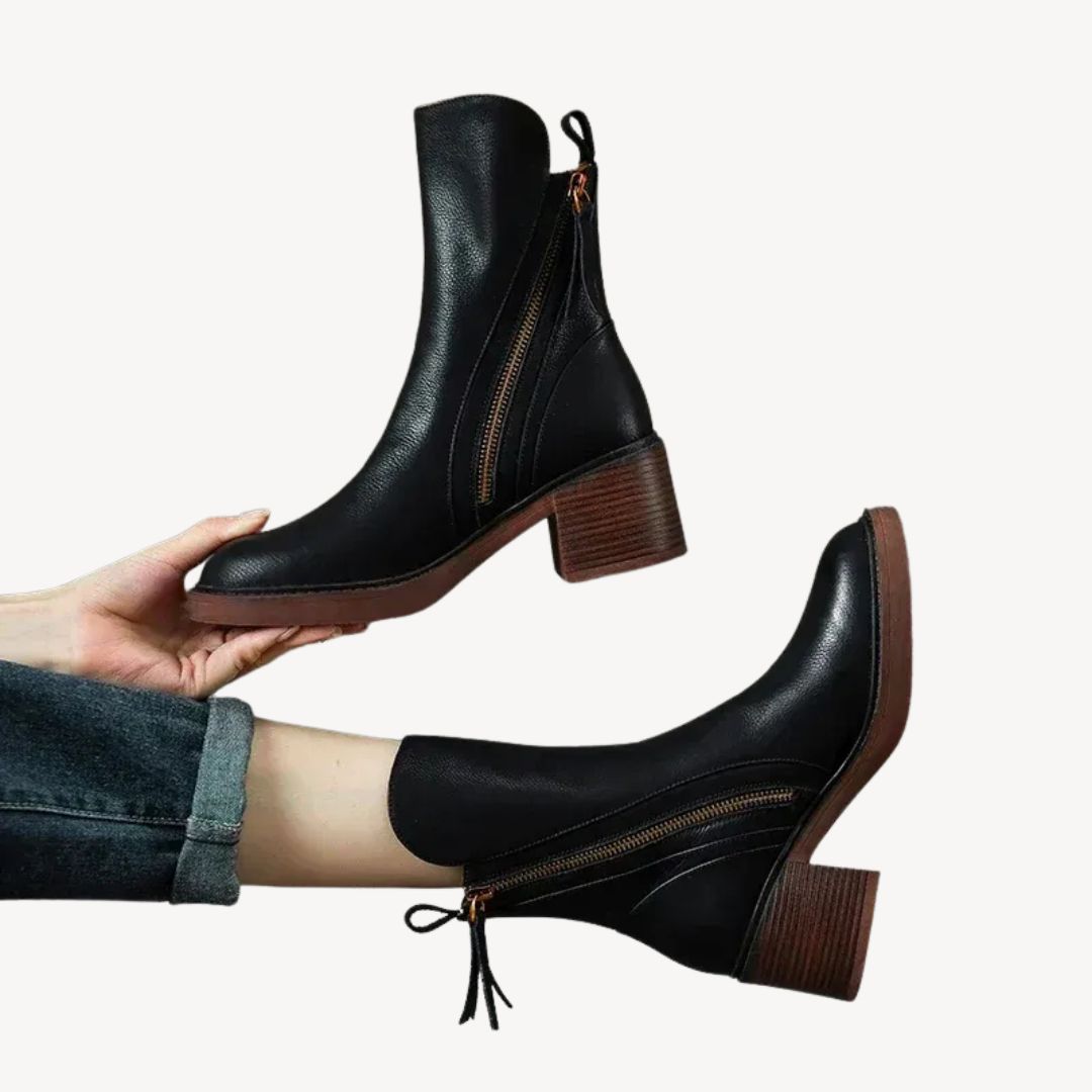 Dames Orthopedische Leren Enkellaarsjes – Zwart & Bruin met Rits