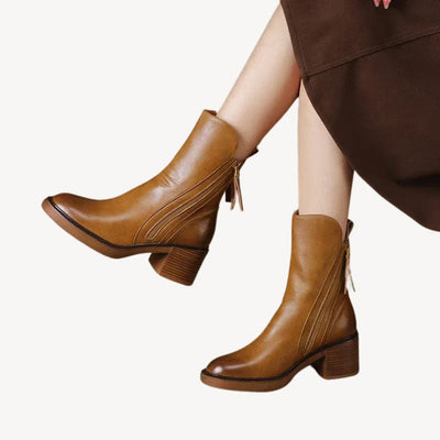 Dames Orthopedische Leren Enkellaarsjes – Zwart & Bruin met Rits