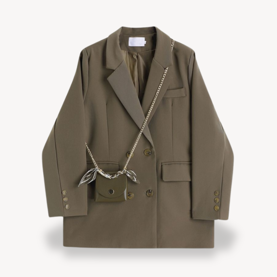 Dames Oversized Blazer – Khaki Double-Breasted Chic