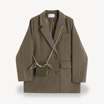 Dames Oversized Blazer – Khaki Double-Breasted Chic