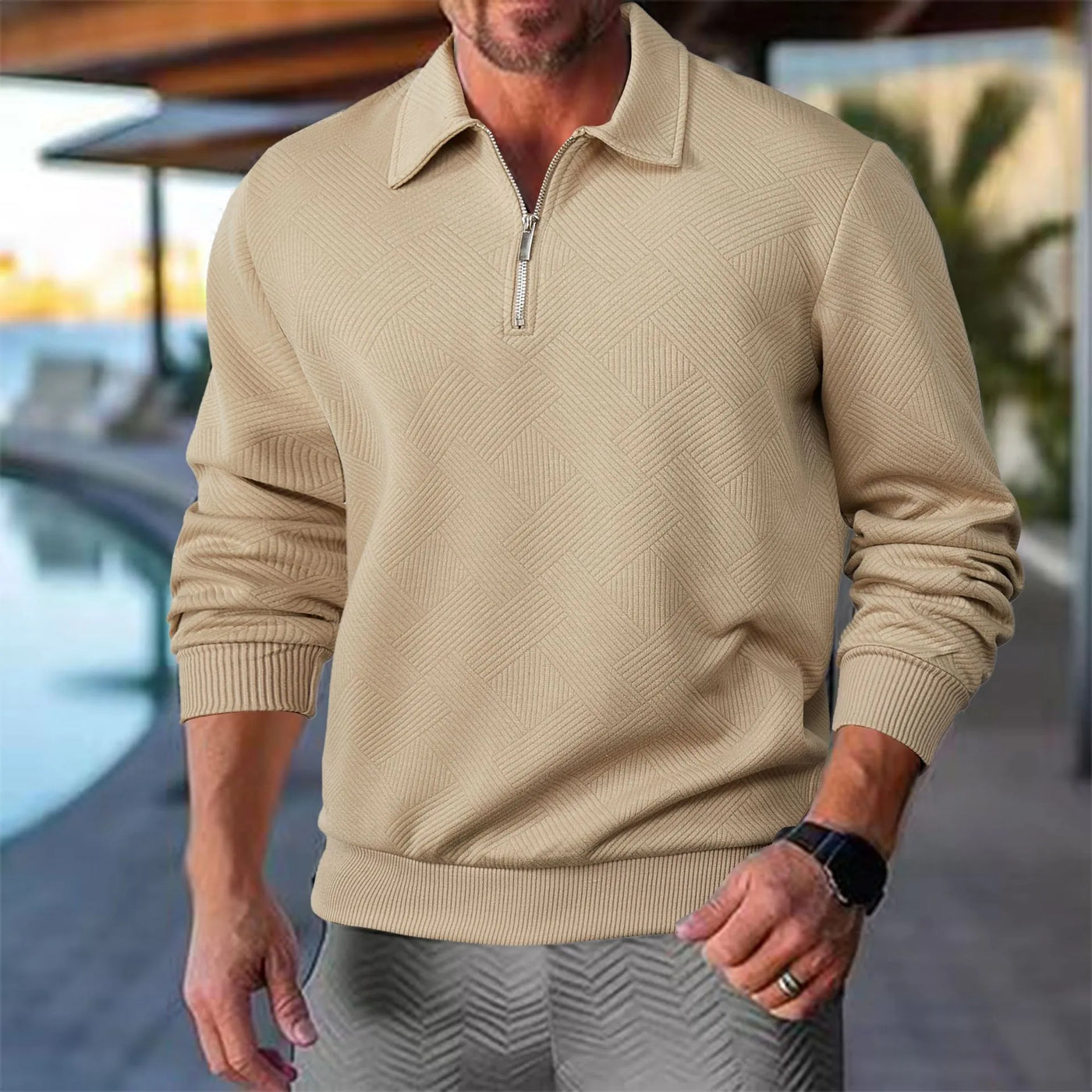 Luxe Quarter Zip Trui met Geometrisch Design – Heren