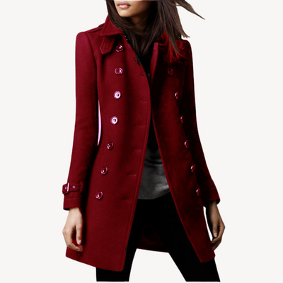 Dames Wol Peacoat – Dubbelrijige Wintermantel