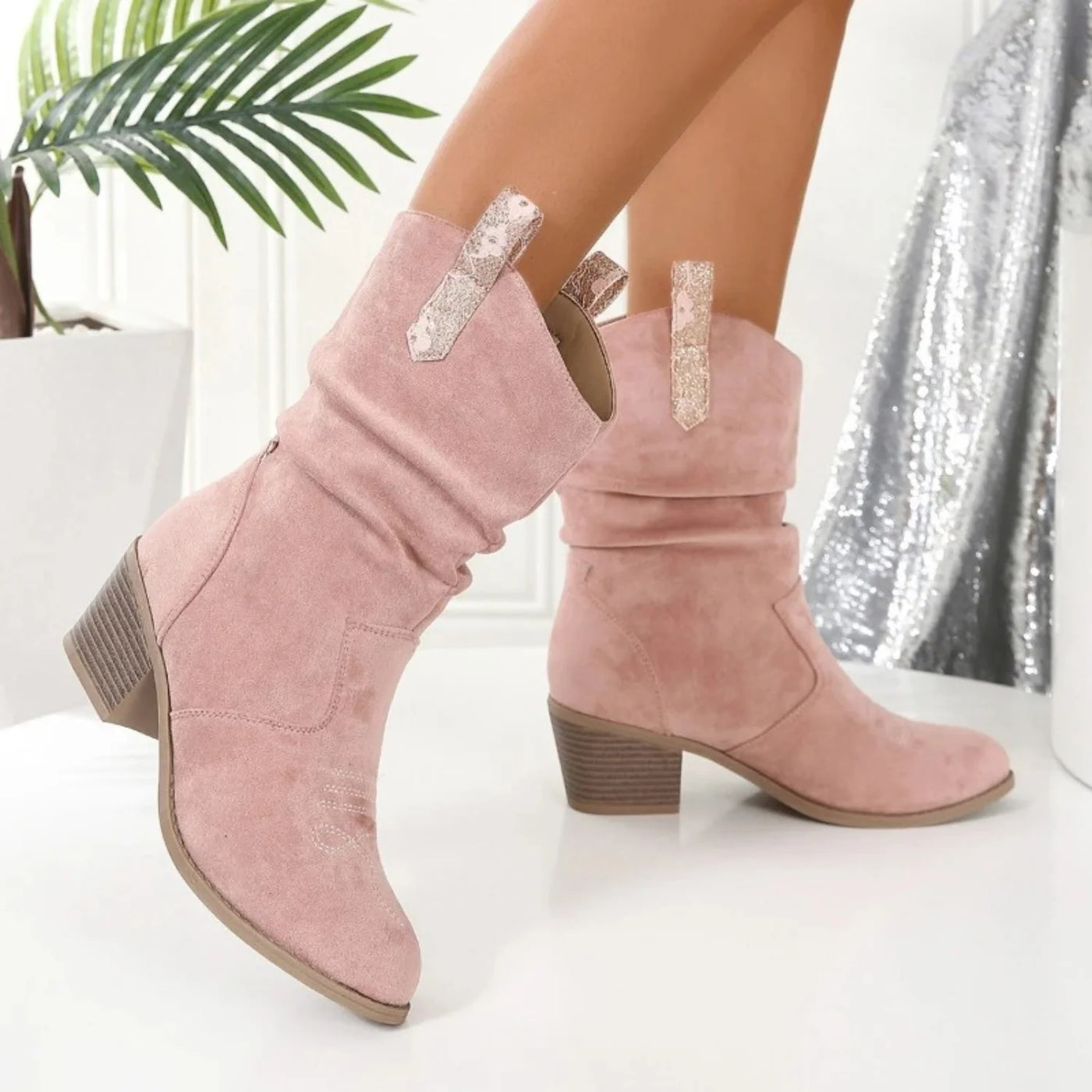 Porto Roze Leren Cowboylaarzen Dames