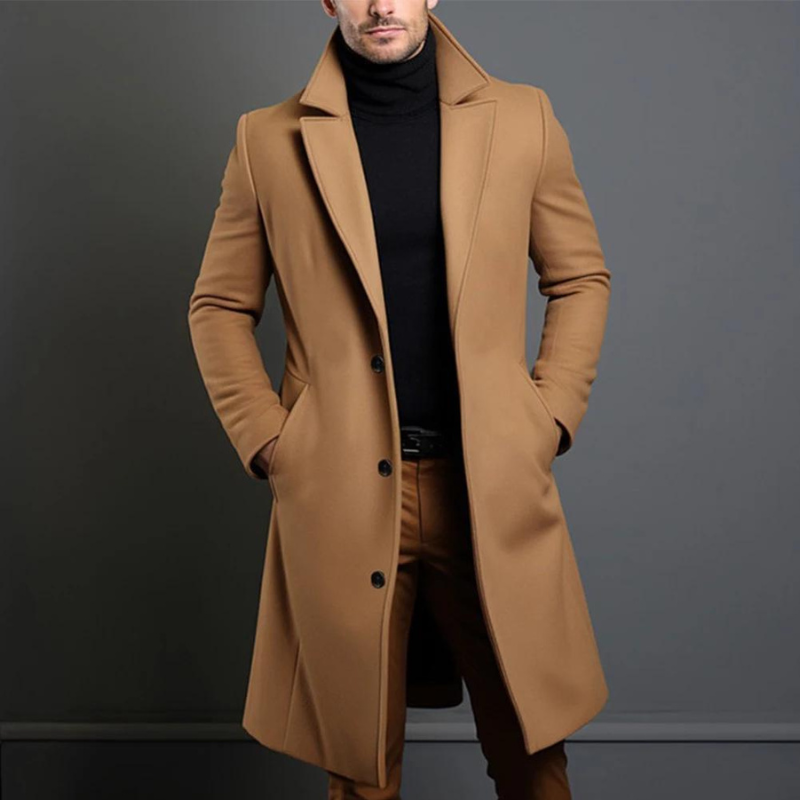 Lange Heren Winterjas – Luxe Wollook met Tijdloze Elegantiesnit