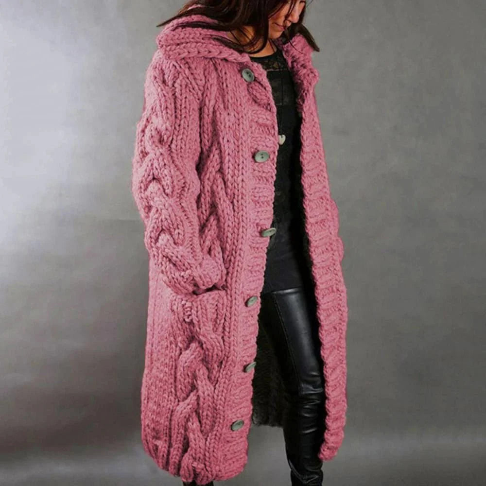 Dames Gebreide Wintermantel – Warm, Stijlvol & Met Capuchon