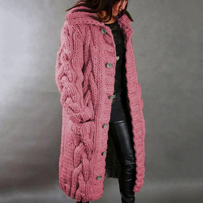 Dames Gebreide Wintermantel – Warm, Stijlvol & Met Capuchon