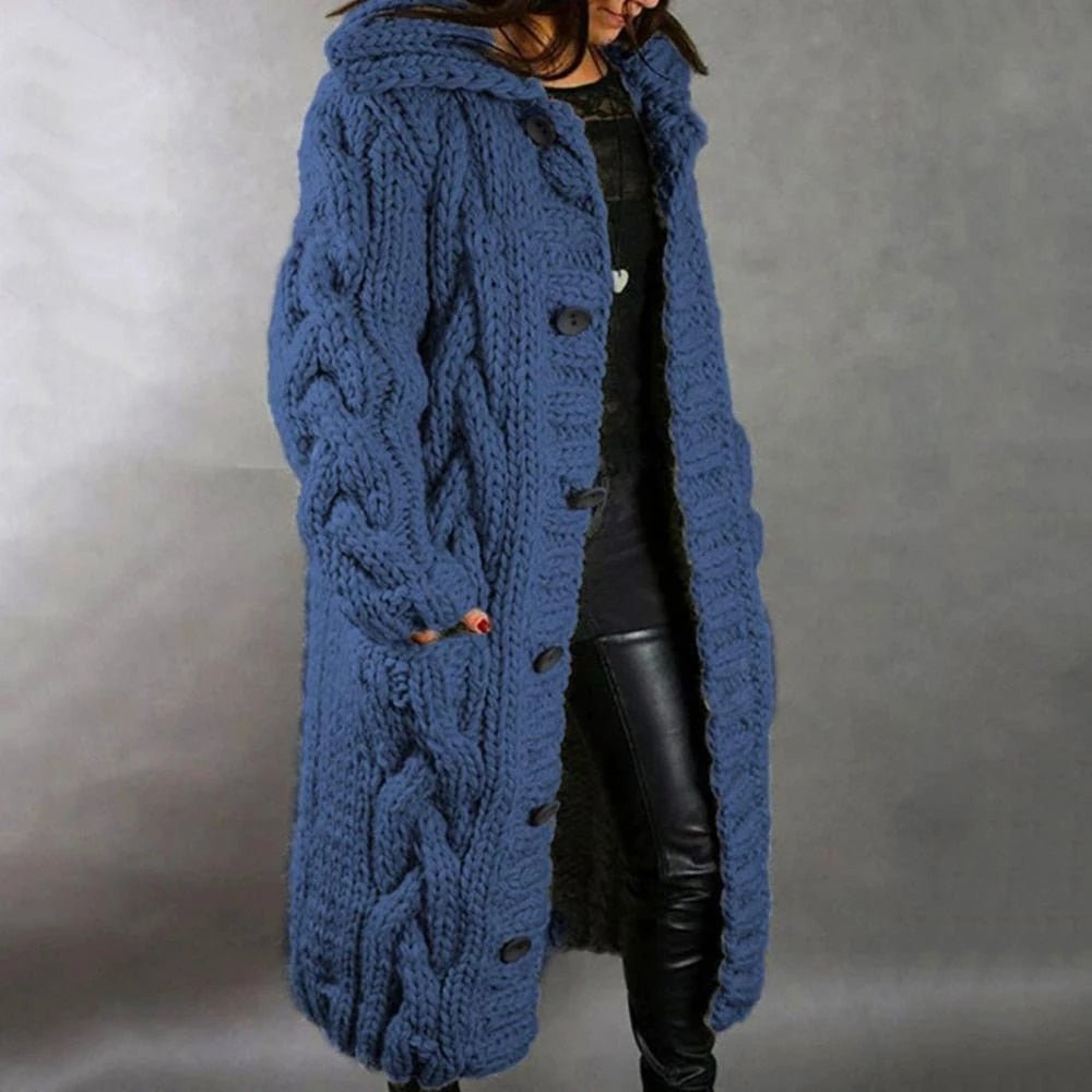 Dames Gebreide Wintermantel – Warm, Stijlvol & Met Capuchon