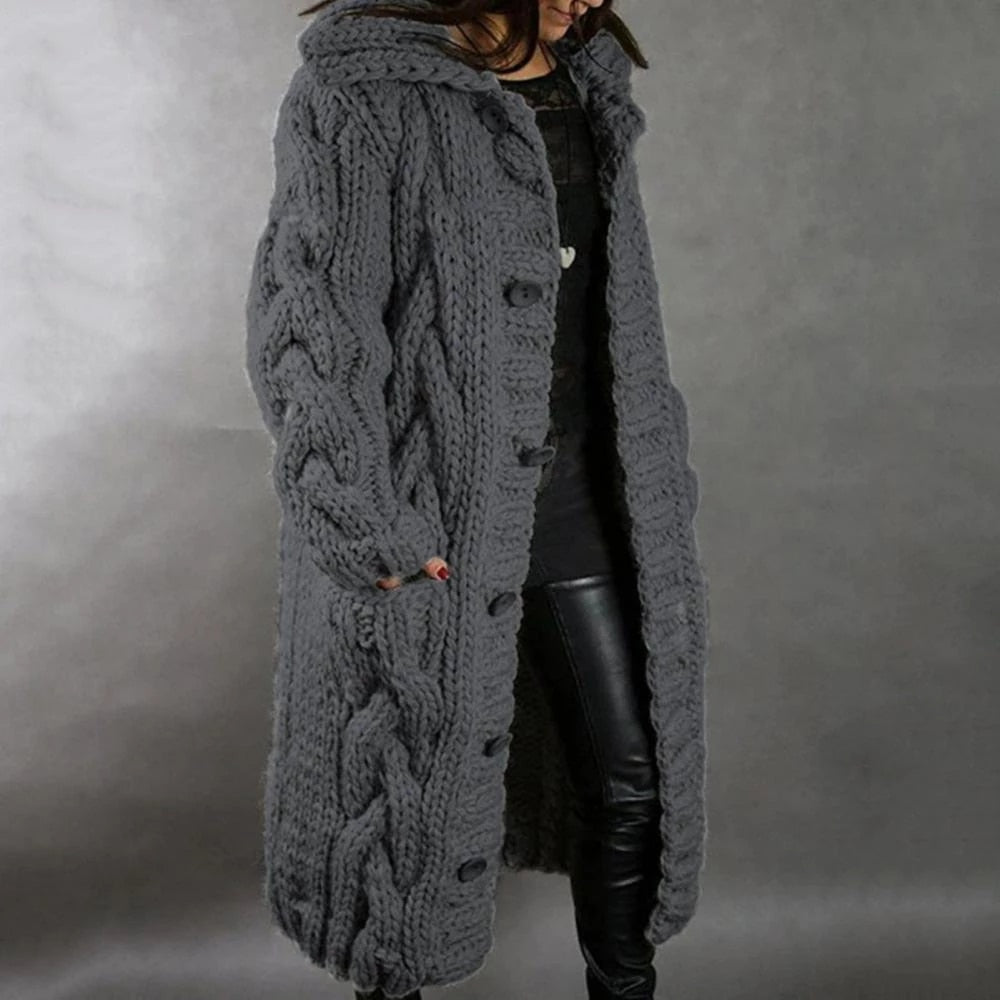 Dames Gebreide Wintermantel – Warm, Stijlvol & Met Capuchon