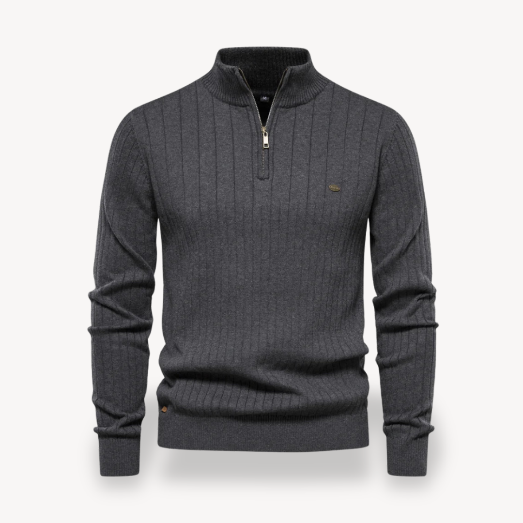 Heren Geribde Katoenen Half-Zip Trui