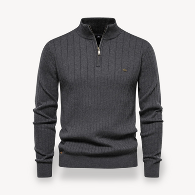 Heren Geribde Katoenen Half-Zip Trui