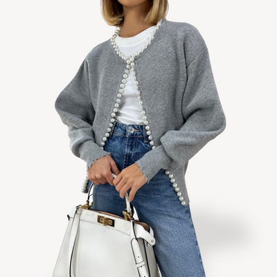 Dames Gebreid Vest met Parel Afwerking – Elegant & Tijdloos