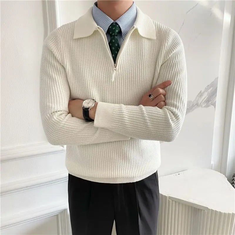 V-Kraag Half Zip Trui – Luxe Herenmode