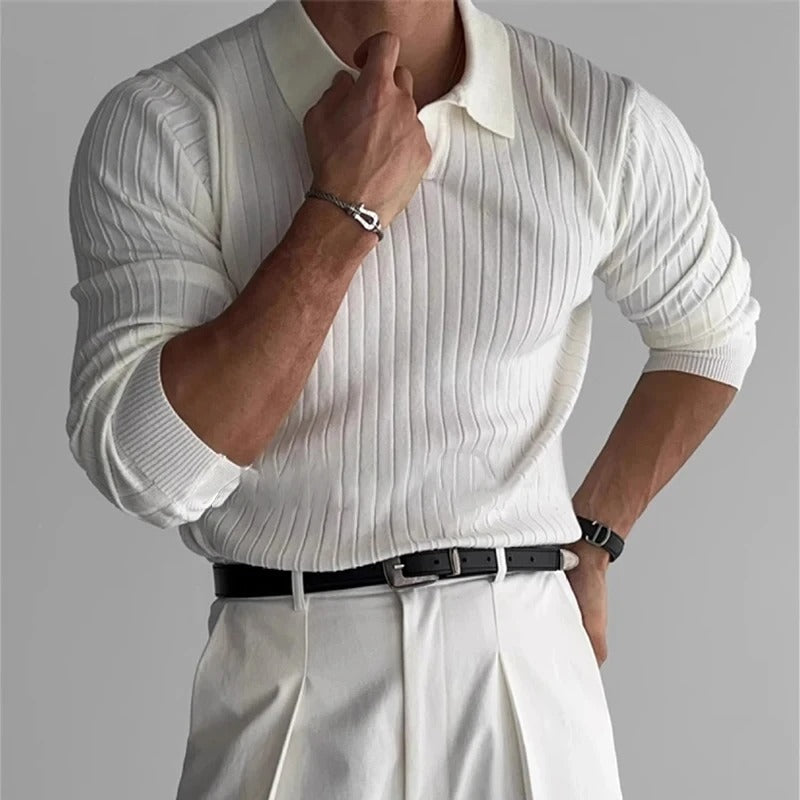 Lange Mouw Polo met V-Kraag – Luxe Herenmode