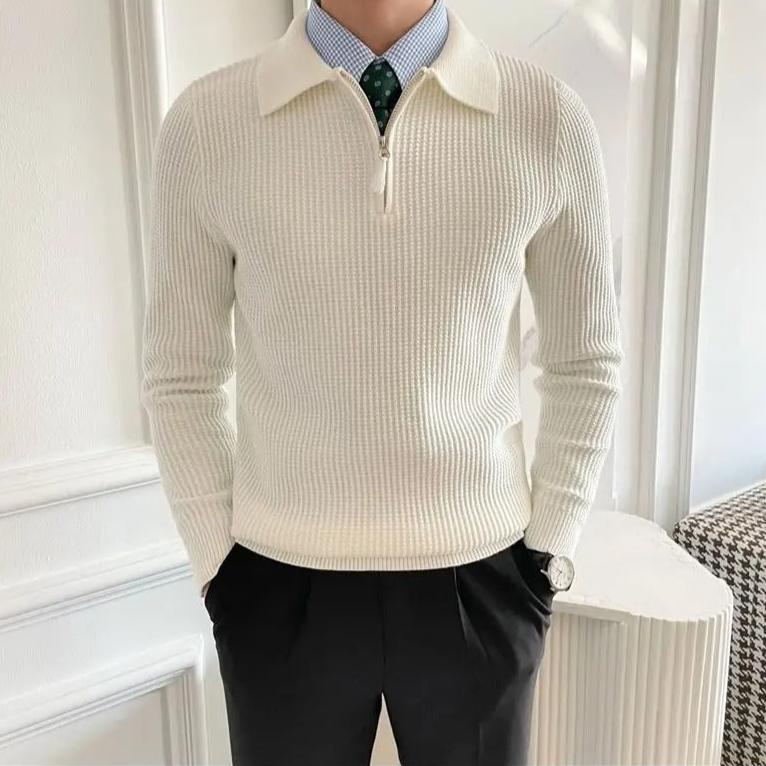 V-Kraag Half Zip Trui – Luxe Herenmode