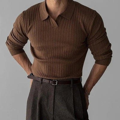 Lange Mouw Polo met V-Kraag – Luxe Herenmode