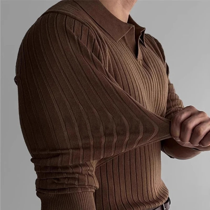 Lange Mouw Polo met V-Kraag – Luxe Herenmode