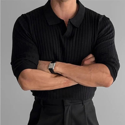 Lange Mouw Polo met V-Kraag – Luxe Herenmode
