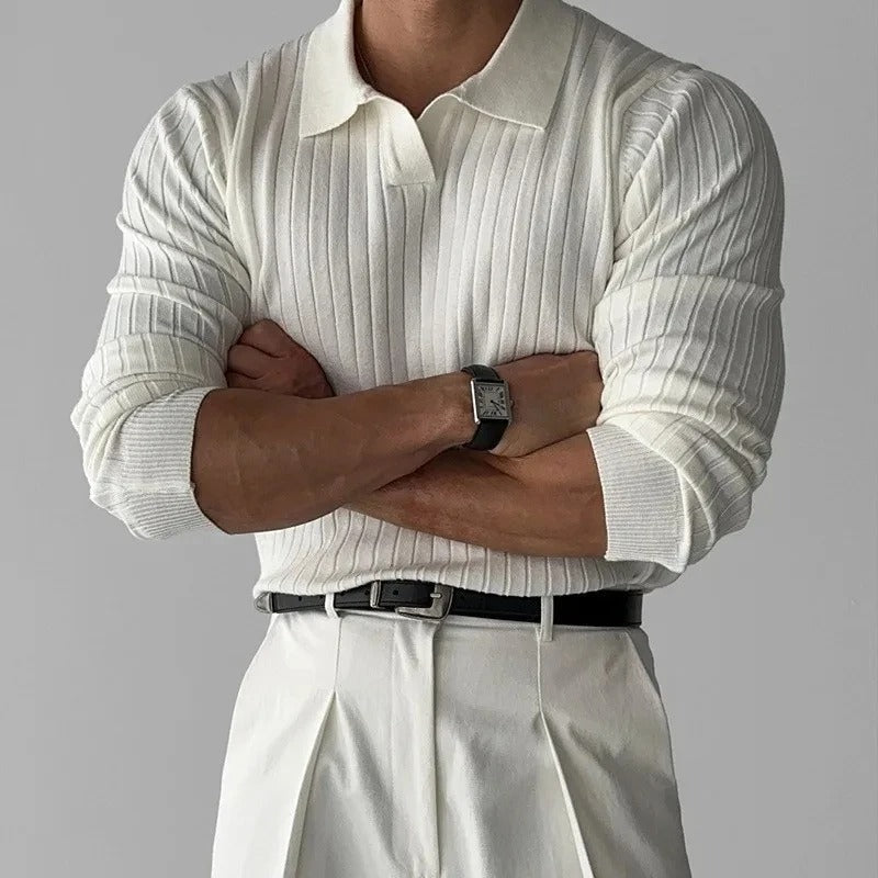 Lange Mouw Polo met V-Kraag – Luxe Herenmode