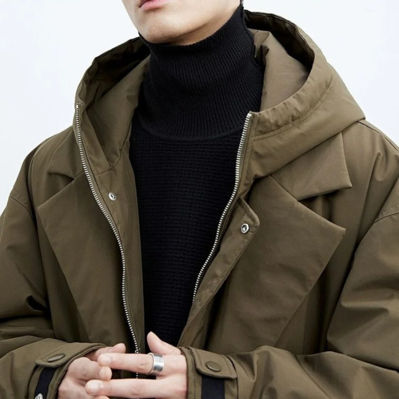 Heren Lange Waterdichte Puffer Trenchcoat met Capuchon