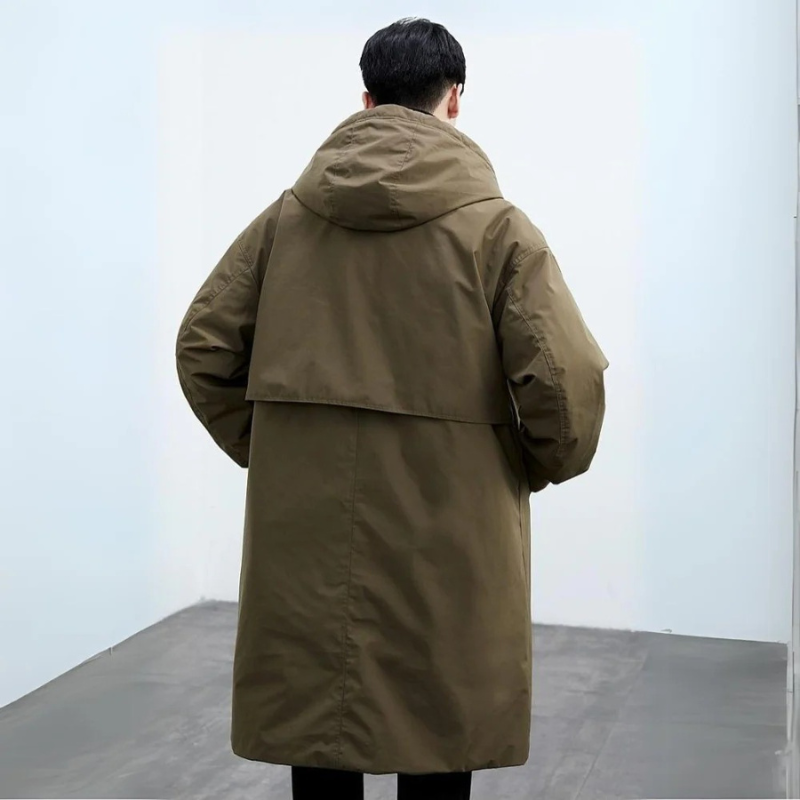 Heren Lange Waterdichte Puffer Trenchcoat met Capuchon