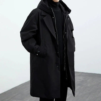 Heren Lange Waterdichte Puffer Trenchcoat met Capuchon