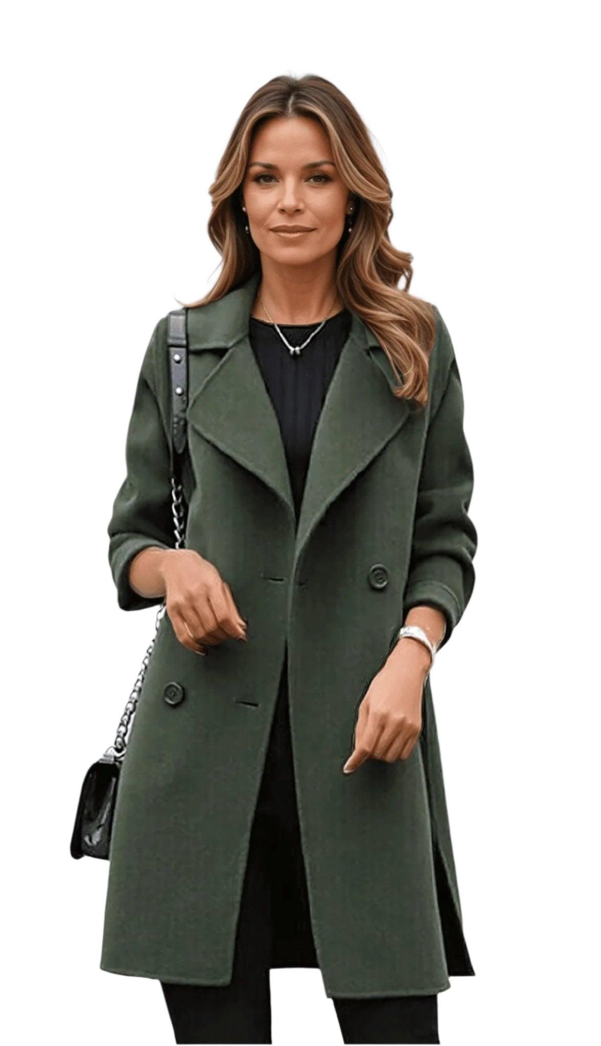 Dames Double-Breasted Trenchcoat met Reverskraag – Tijdloze Elegantie