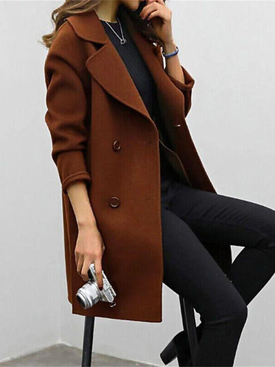 Dames Double-Breasted Trenchcoat met Reverskraag – Tijdloze Elegantie