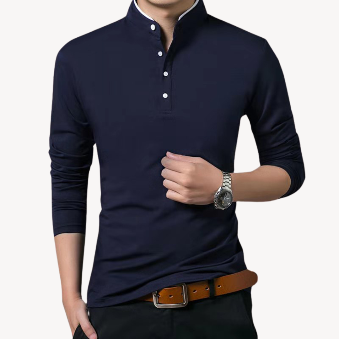 Heren Katoenen Overhemd met Opstaande Kraag – Slim Fit