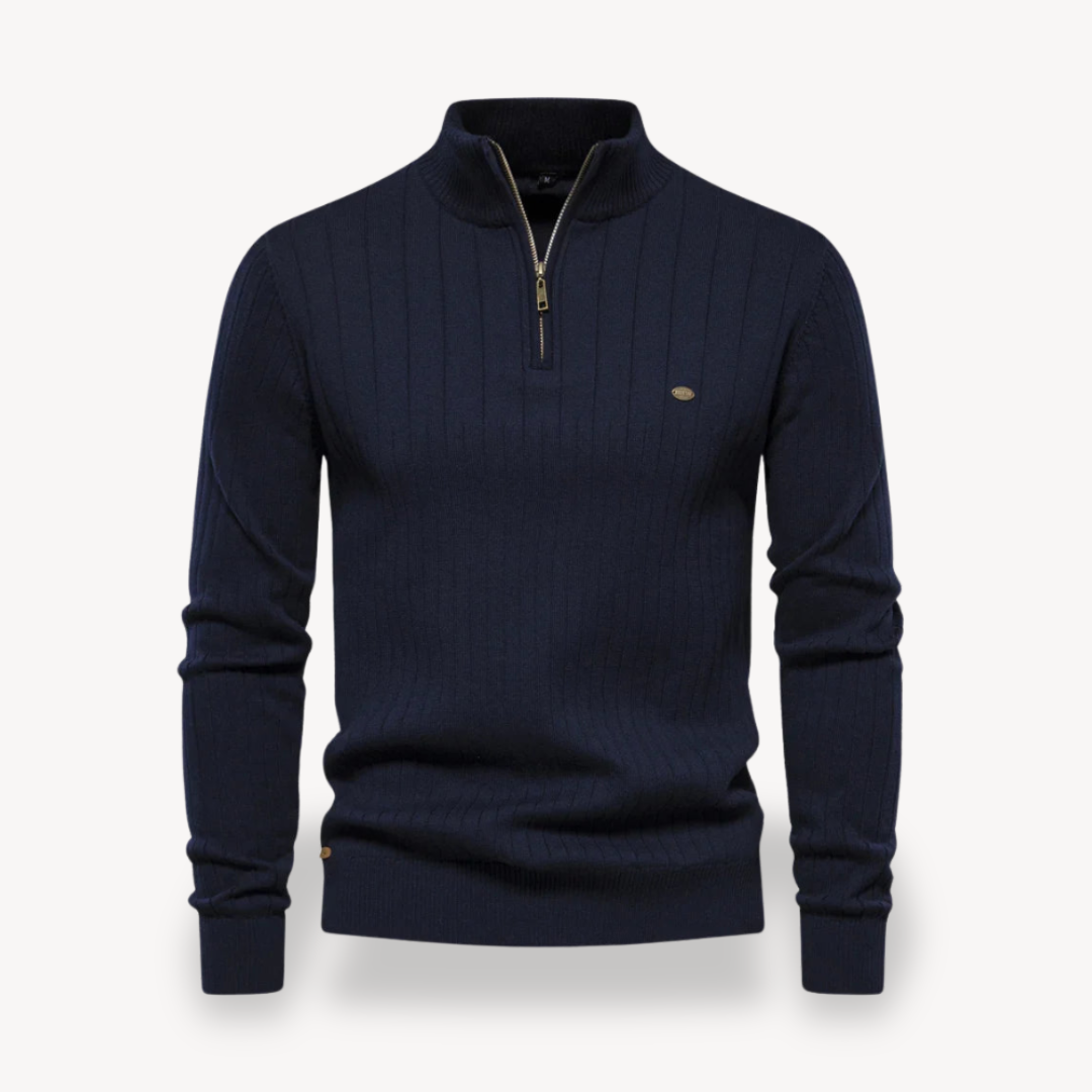 Heren Geribde Katoenen Half-Zip Trui