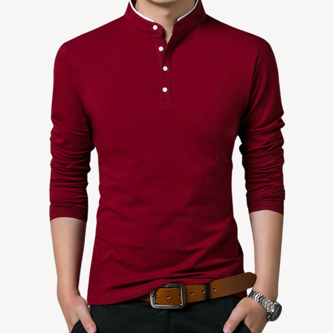Heren Katoenen Overhemd met Opstaande Kraag – Slim Fit