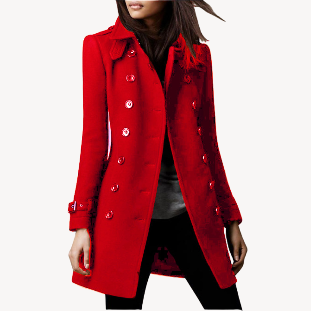 Dames Wol Peacoat – Dubbelrijige Wintermantel