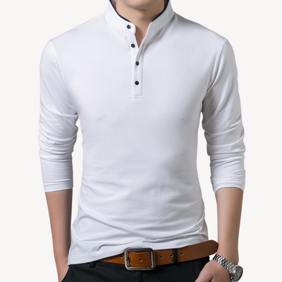 Heren Katoenen Overhemd met Opstaande Kraag – Slim Fit