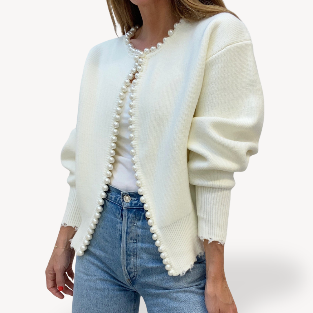 Dames Gebreid Vest met Parel Afwerking – Elegant & Tijdloos